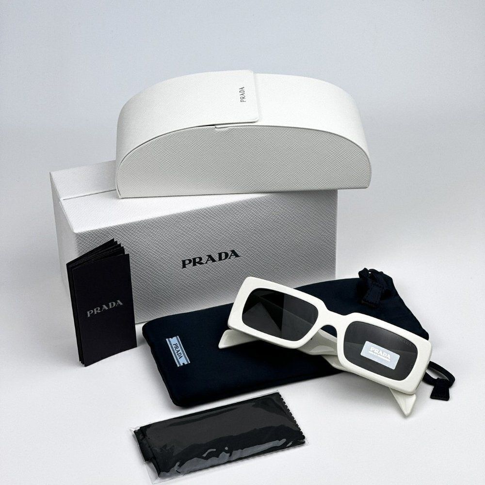 SALE! NEW Prada PR A07S 1425S0 Talc White Dark Grey Rectangle Unisex Sunglasses - Picture 12 of 12
